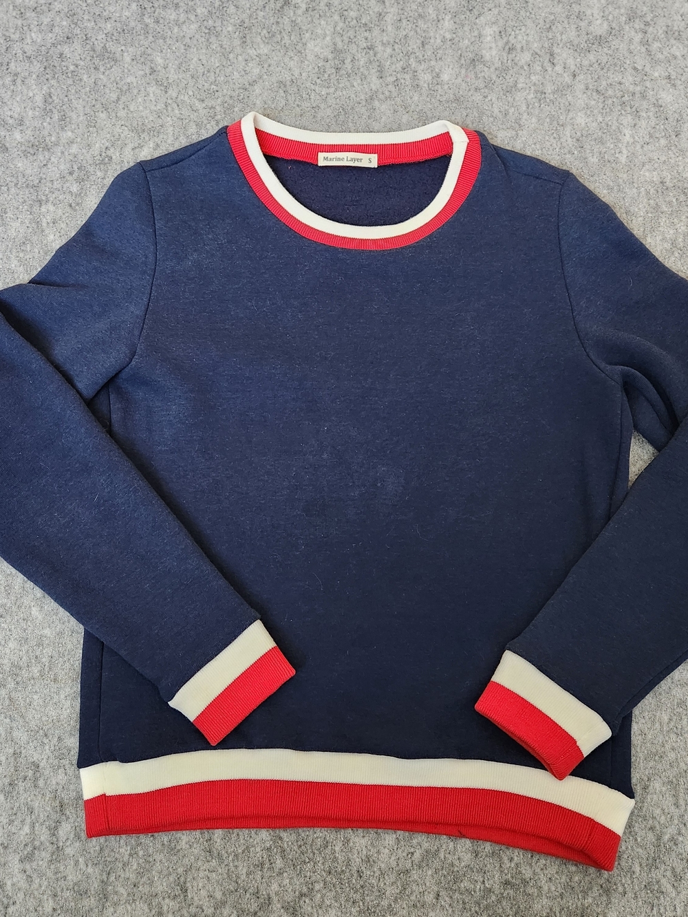 Marine Layer Nautical Pullover Sweater Women's S Blue Striped Hem Soft Winter - Picture 2 of 8